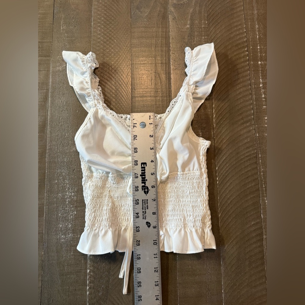 White Ruched Top With Cutout - Picture 8 of 8